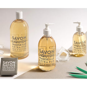 La Compagnie de Provence Olive Wood Liquid Soap glass bottle with pump dispenser