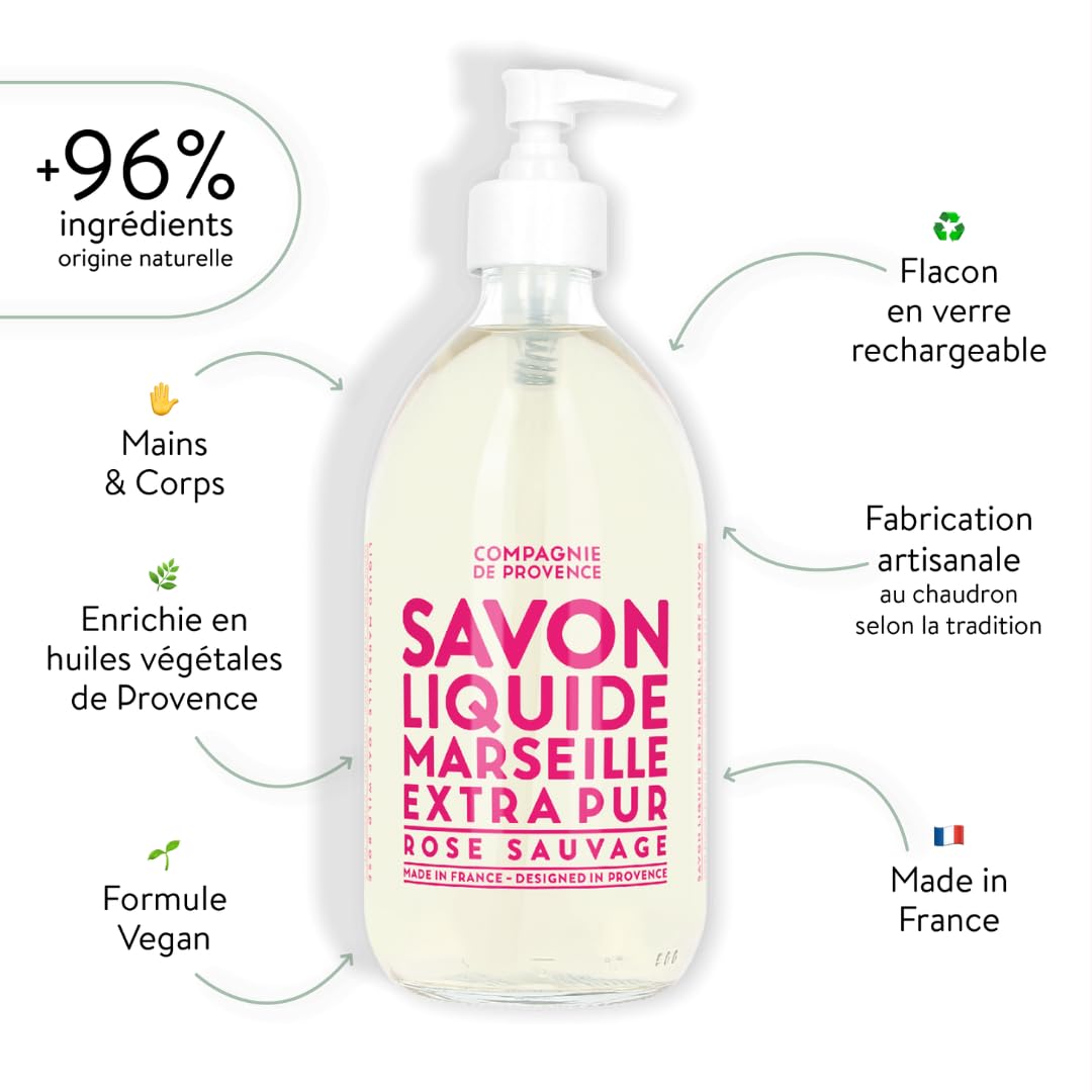 La Compagnie de Provence Wild Rose Liquid Soap pump dispenser close-up