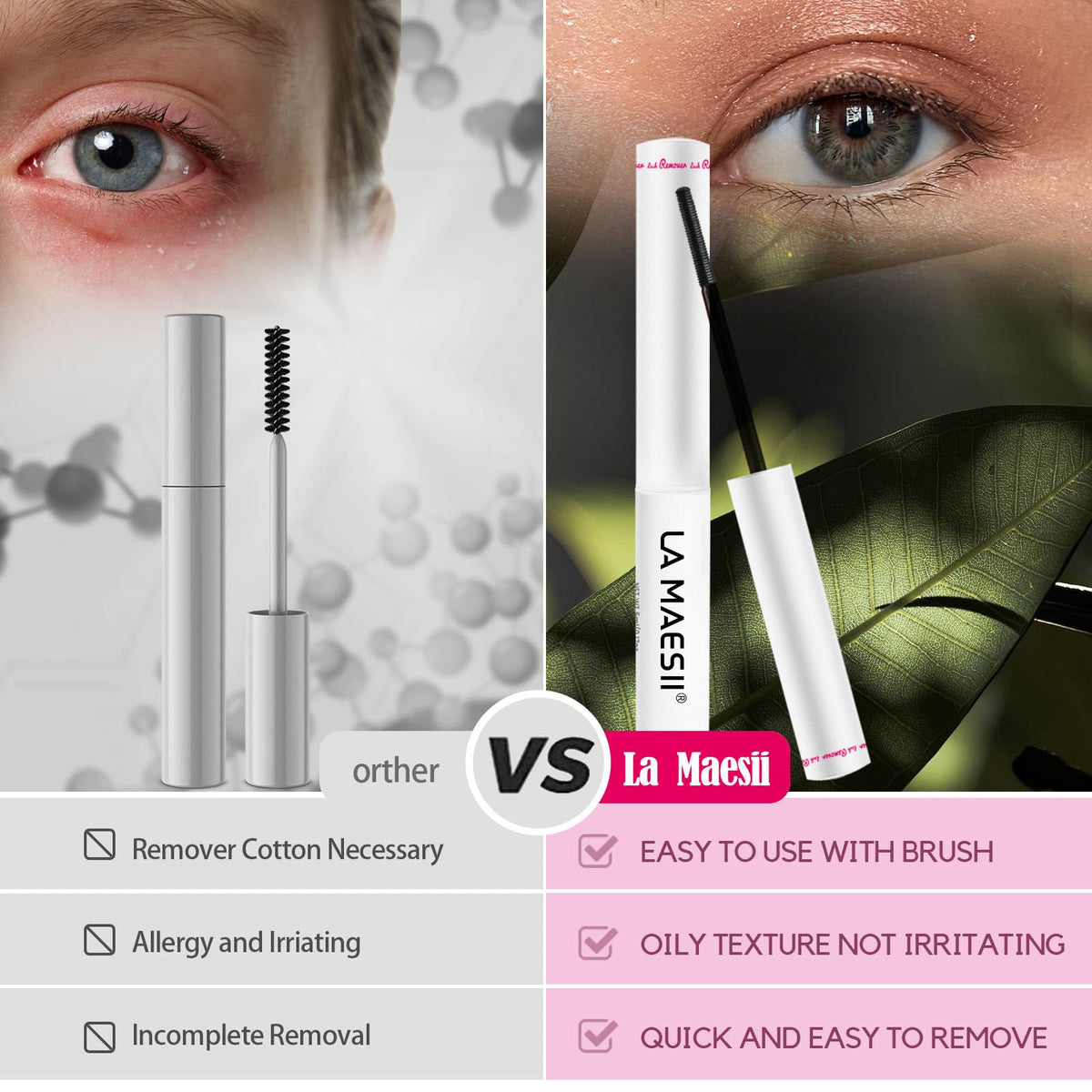 La Maesii Lash Remover bottle with lash clusters background