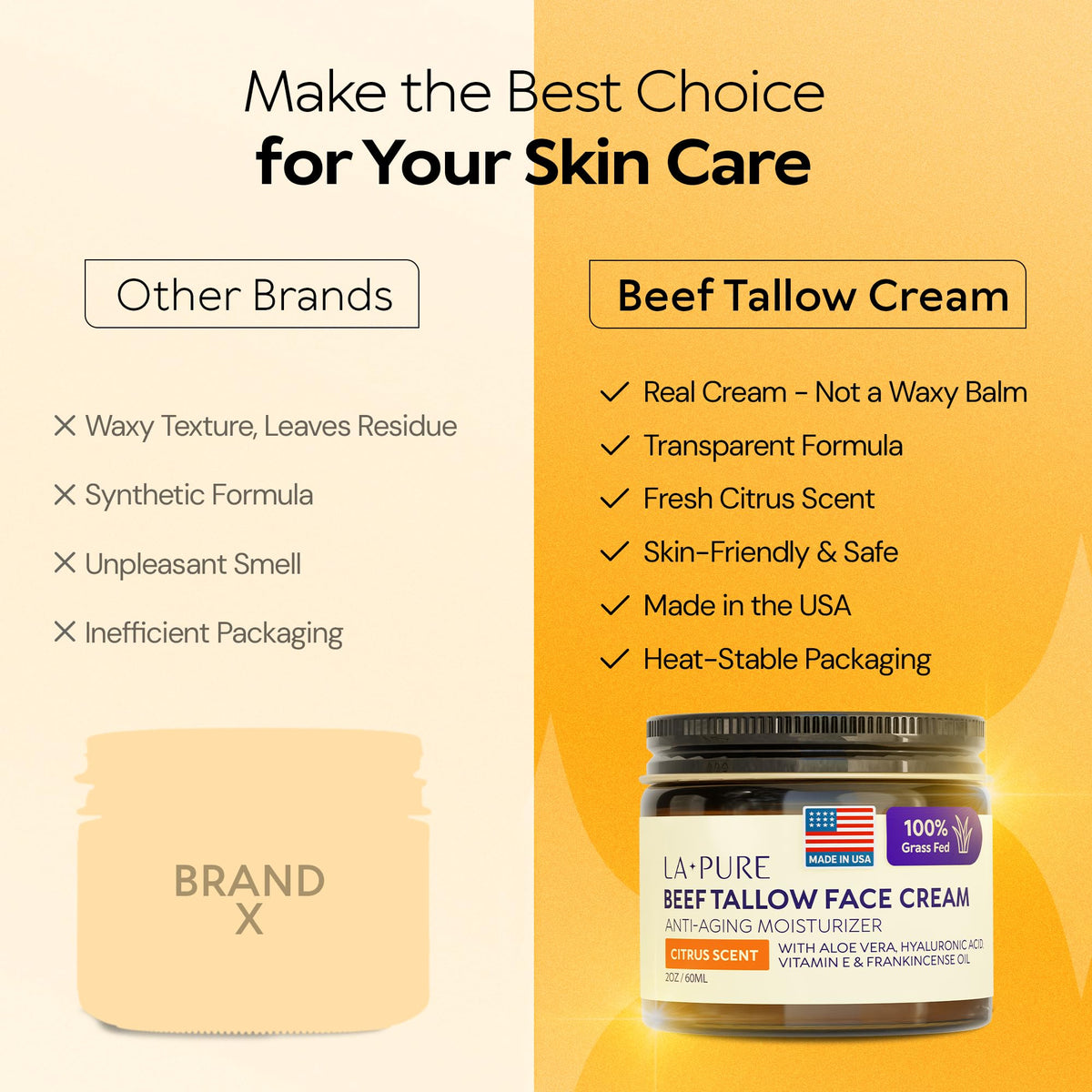 LA PURE Beef Tallow Face Moisturizer ingredients list