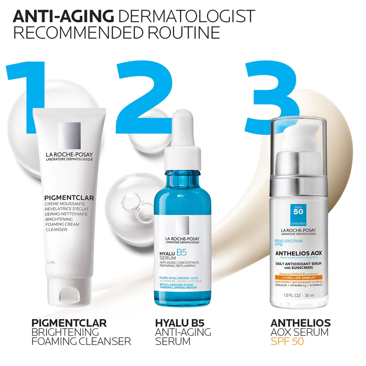 La Roche-Posay Anthelios AOX Antioxidant Serum SPF 50 with other skincare products