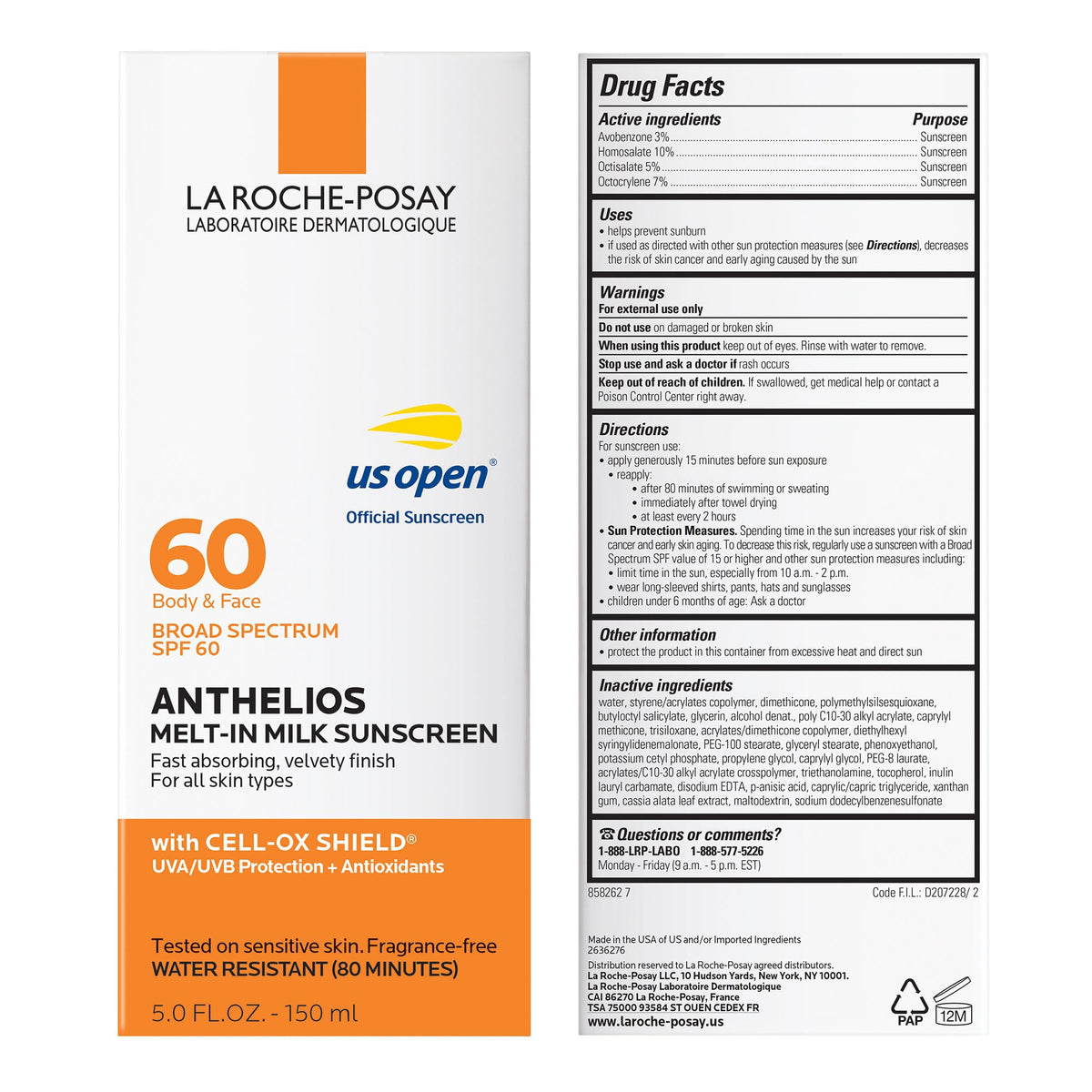 La Roche-Posay Anthelios Melt-In Milk SPF 60 back view with ingredients