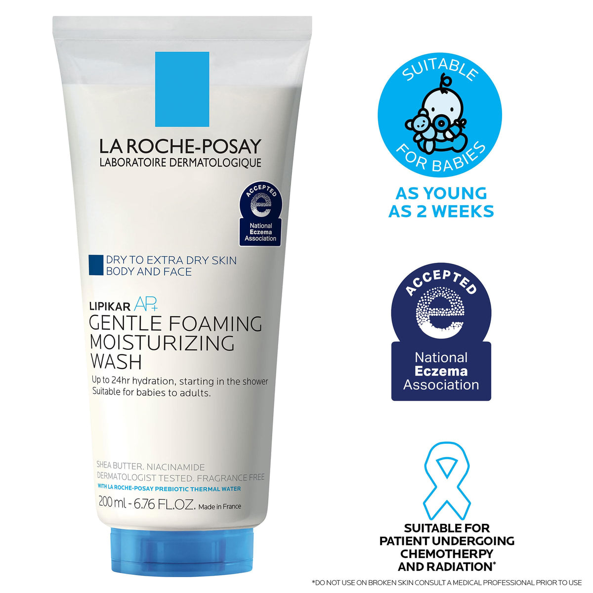 La Roche-Posay AP+ Gentle Moisturizing Body Wash 6.76oz on bathroom counter