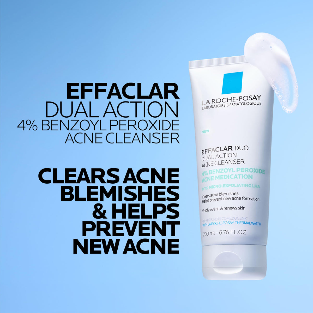 La Roche-Posay Effaclar Dual Acne Face Wash 6.76oz with ingredients list