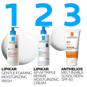 La Roche-Posay Lipikar AP+ body wash with water droplets