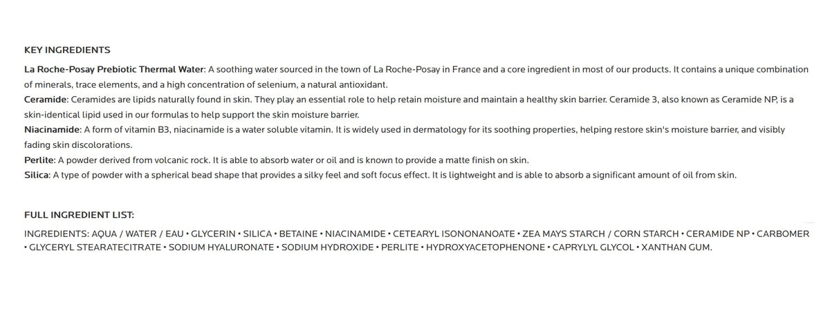 La Roche-Posay Toleriane Double Repair Moisturizer ingredients list