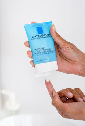 La Roche-Posay Toleriane Double Repair Moisturizer on bathroom counter