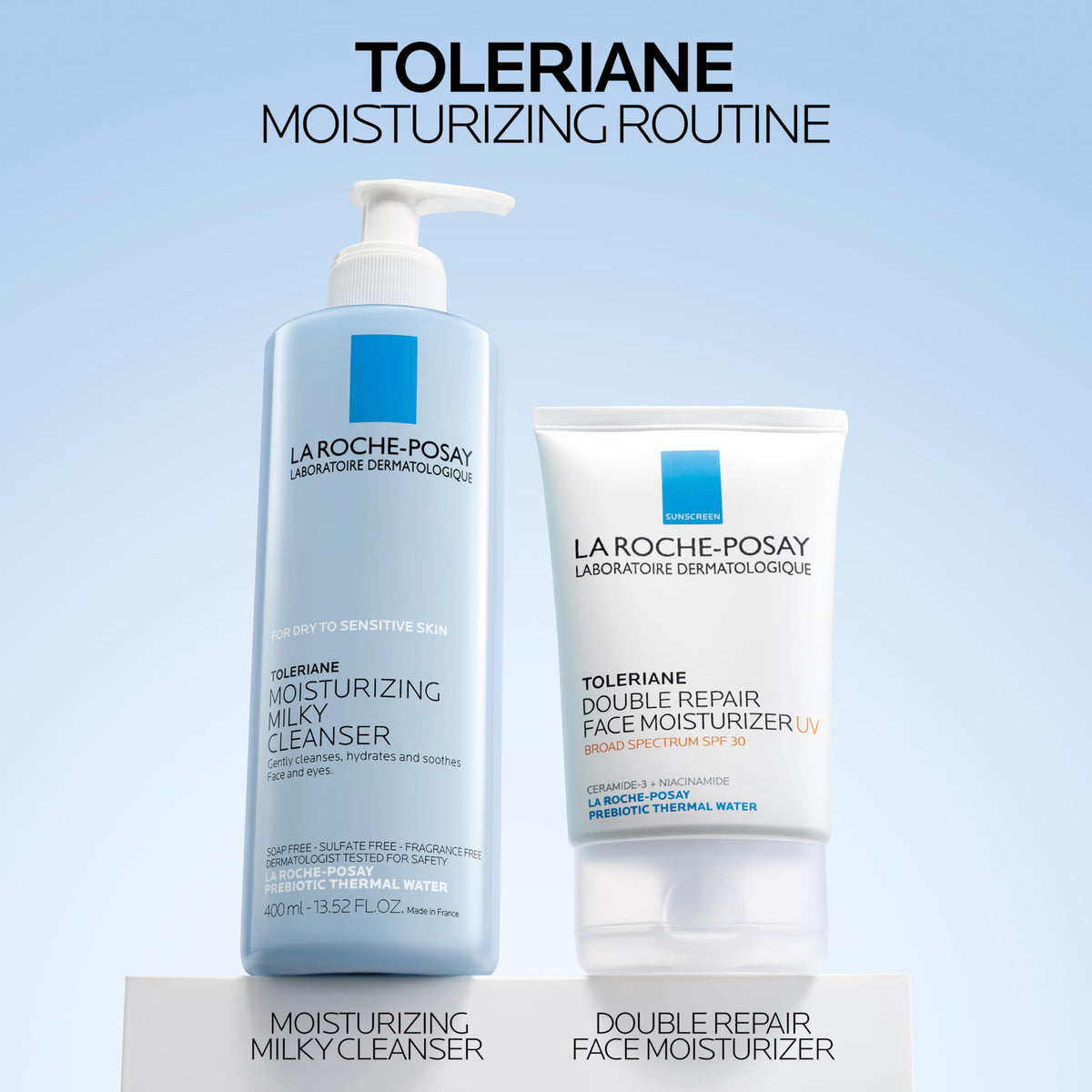 La Roche-Posay Toleriane Moisturizing Milky Cleanser 13.5oz on a vanity