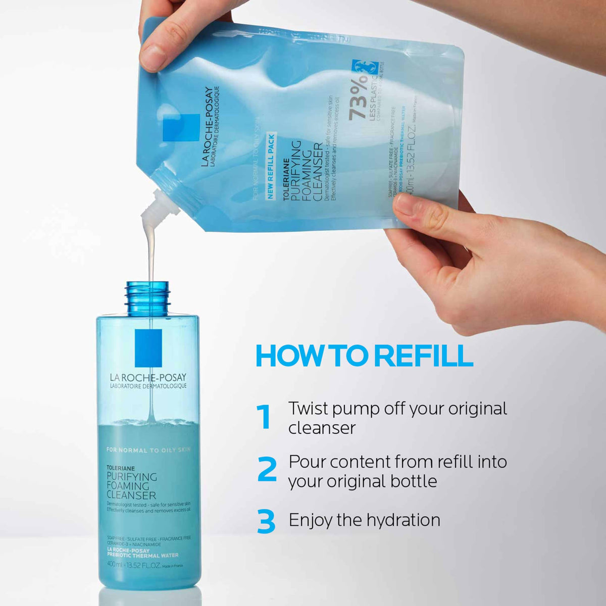 La Roche-Posay Toleriane Purifying Foaming Cleanser in a bathroom setting