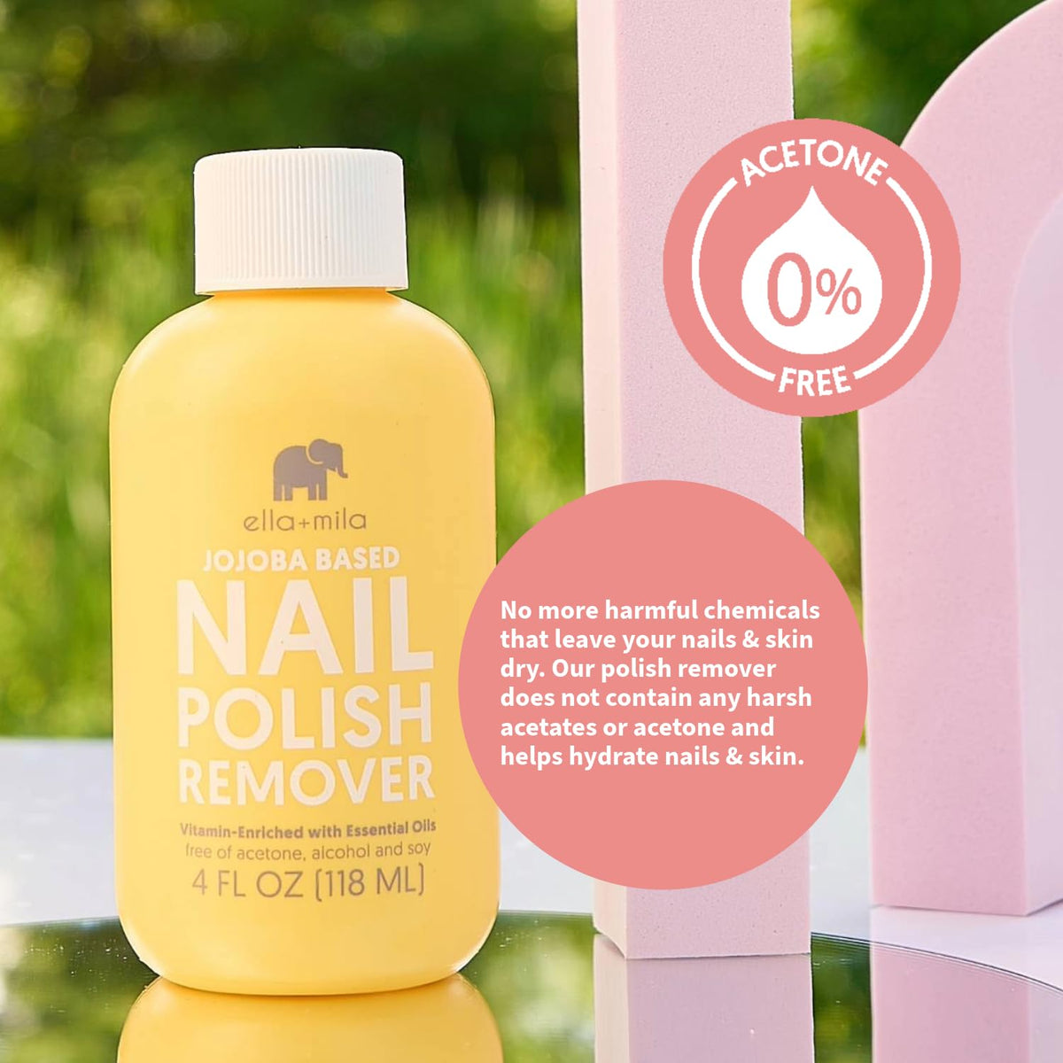 Label details of ella+mila Jojoba Nail Polish Remover