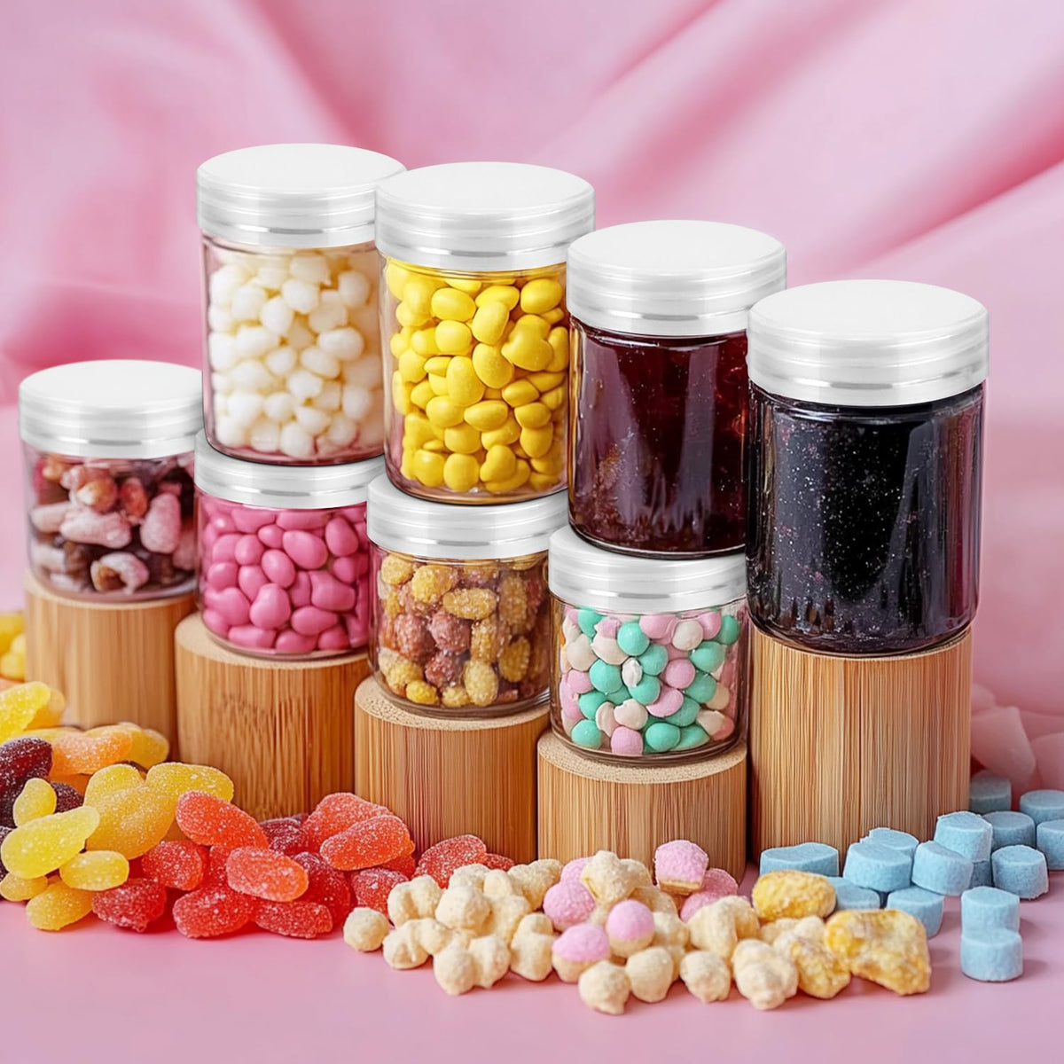 Labelled Loretoy jars with DIY stickers on a table