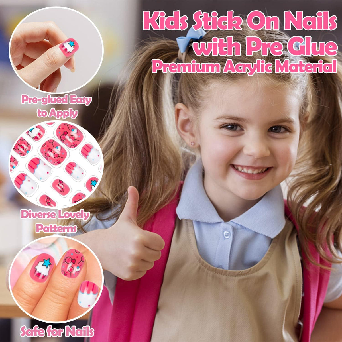 Labeol kids press on nails displayed in packaging