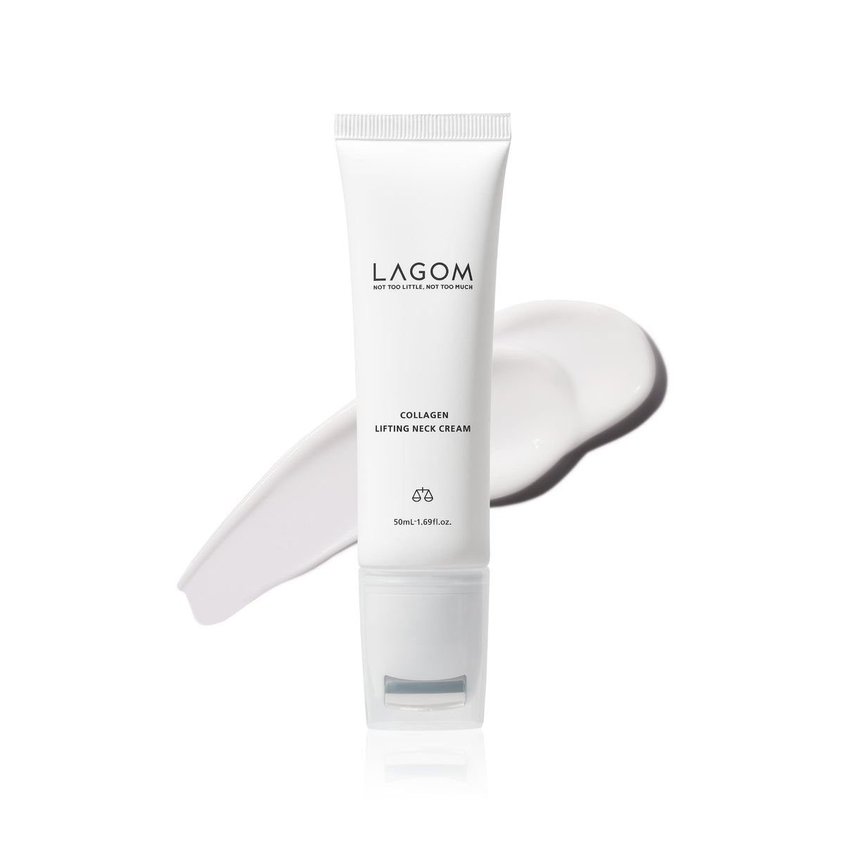 LAGOM Collagen Lifting Neck Cream front view with massage roller