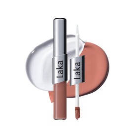 Laka Perfect Twin Lip dual-ended matte lipstick and clear gloss front view