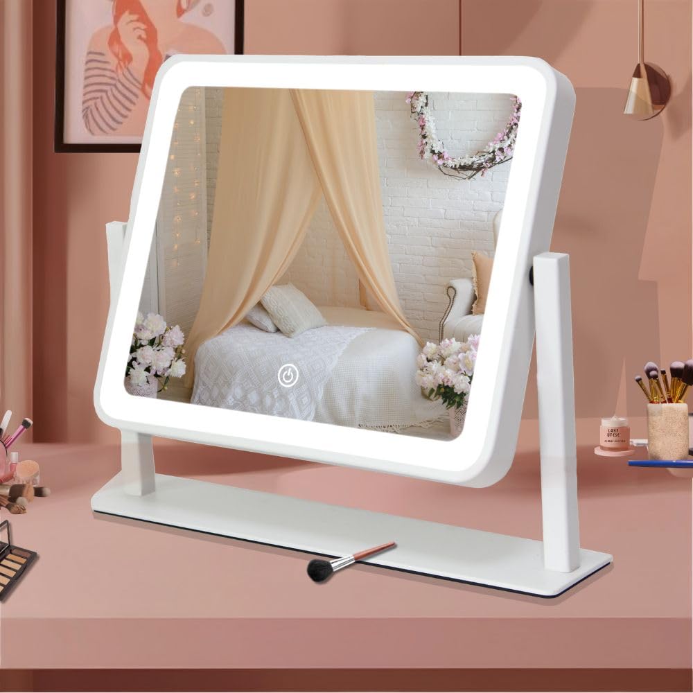 LAKFUES 12x14 LED Vanity Mirror front view with adjustable lights
