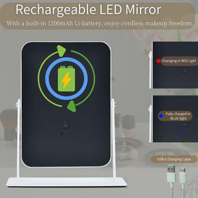 LAKFUES 9x11 Inch Makeup Mirror showing adjustable brightness settings