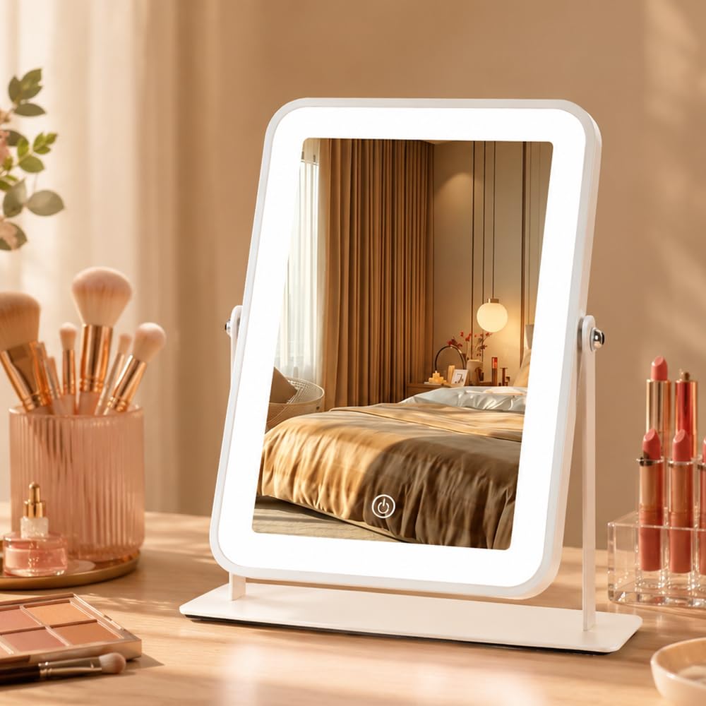 LAKFUES 9x11 Inch Rechargeable Makeup Mirror front view with LED lights