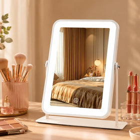 LAKFUES 9x11 Inch Rechargeable Makeup Mirror front view with LED lights