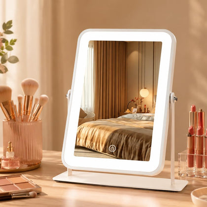 LAKFUES 9x11 Inch Rechargeable Makeup Mirror front view with LED lights