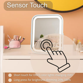 LAKFUES LED Makeup Mirror demonstrating three colour settings