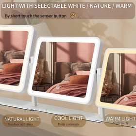 LAKFUES LED Vanity Mirror showing three colour settings