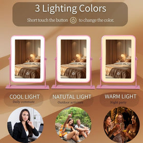 LAKFUES Pink LED Makeup Mirror in a stylish vanity setup