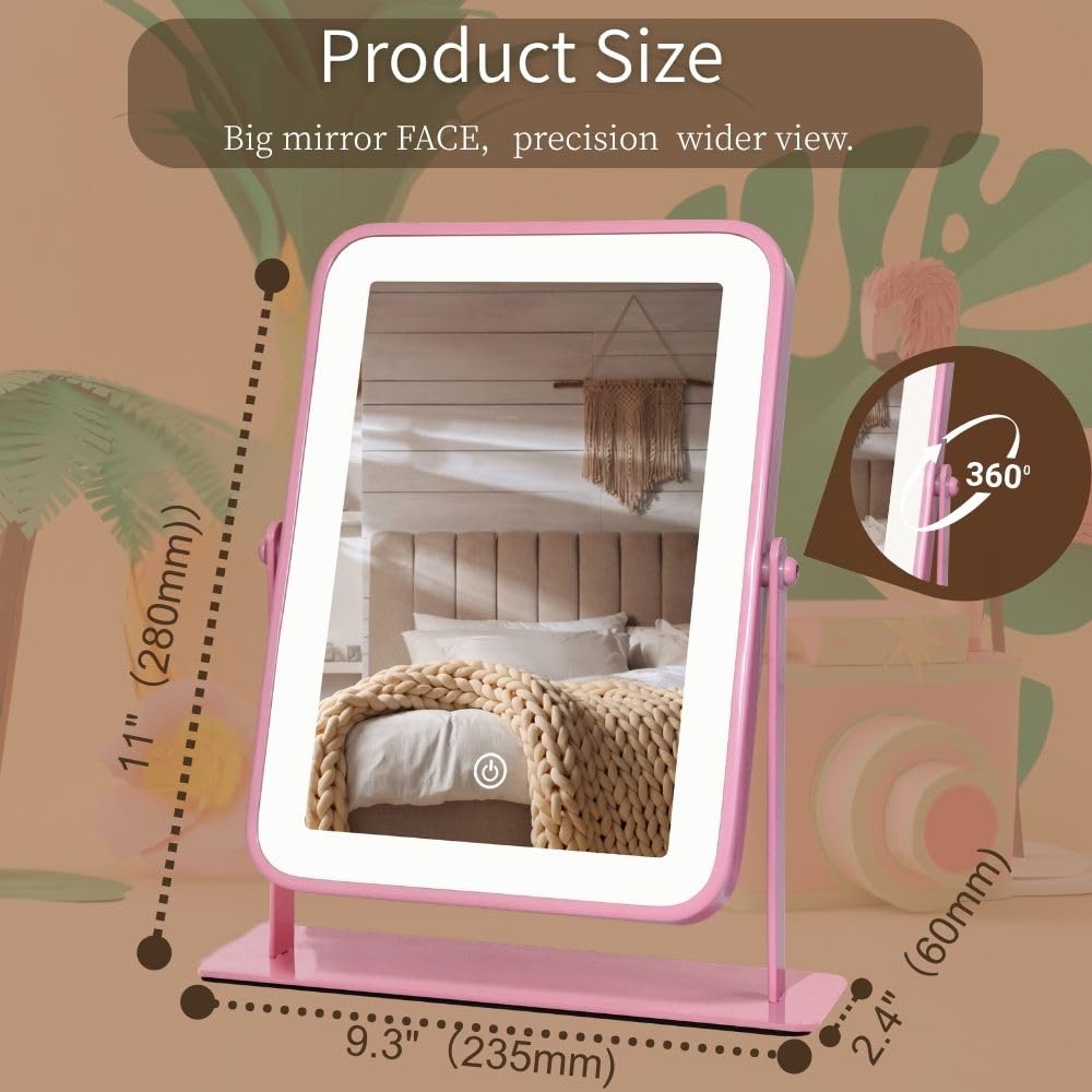 LAKFUES Pink LED Makeup Mirror in colorful gift box packaging