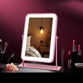 LAKFUES Pink LED Makeup Mirror side view showing adjustable brightness