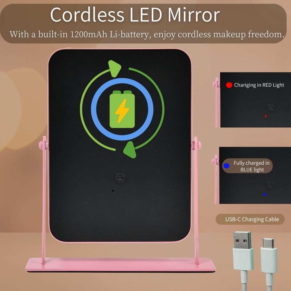 LAKFUES Pink LED Makeup Mirror with three color temperature settings