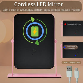 LAKFUES Pink LED Makeup Mirror with three color temperature settings