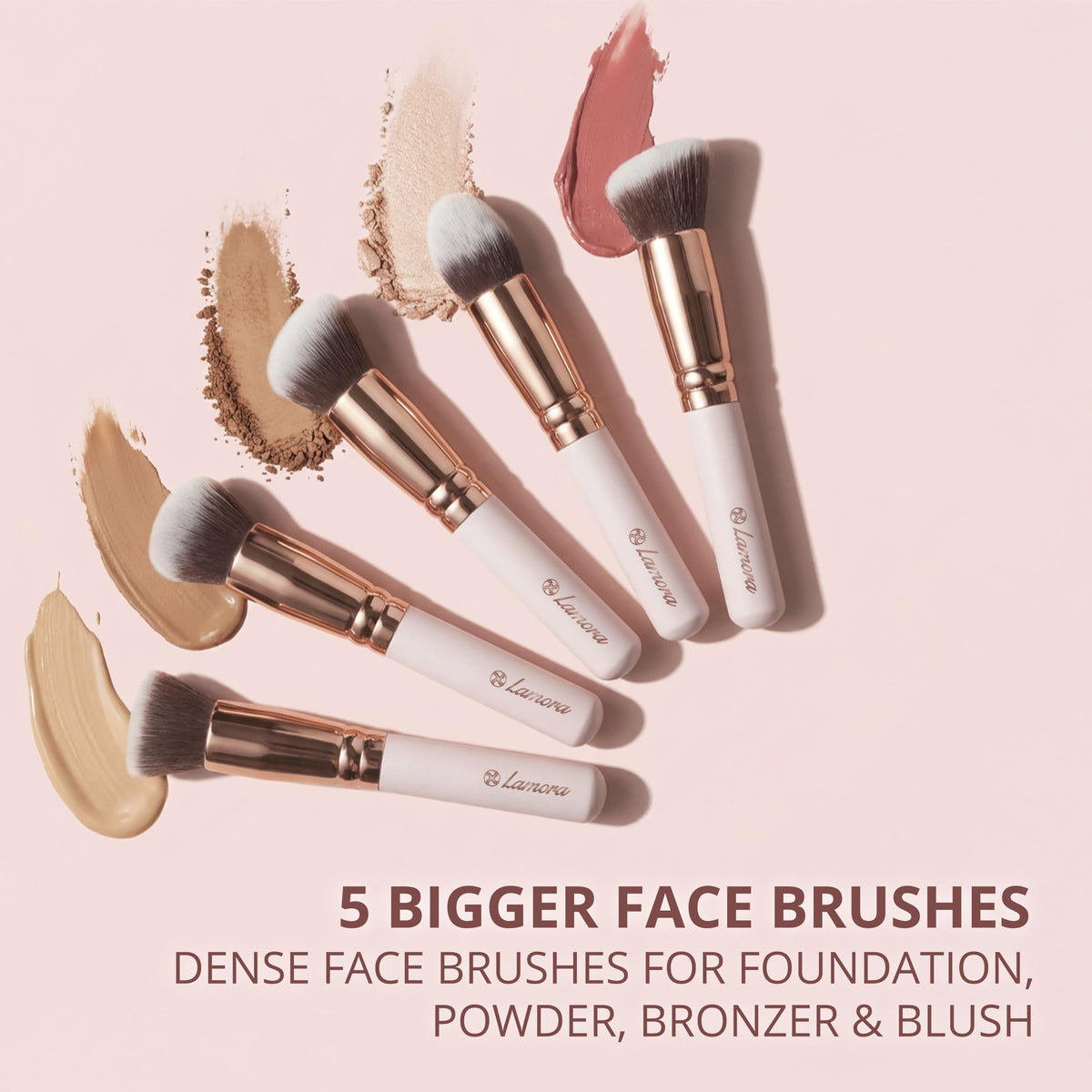 Lamora Kabuki brush set arranged on a vanity