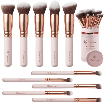 Lamora Kabuki Makeup Brush Set front view with all 10 brushes