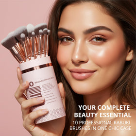 Lamora Kabuki Makeup Brush Set showing the cardboard cup holder