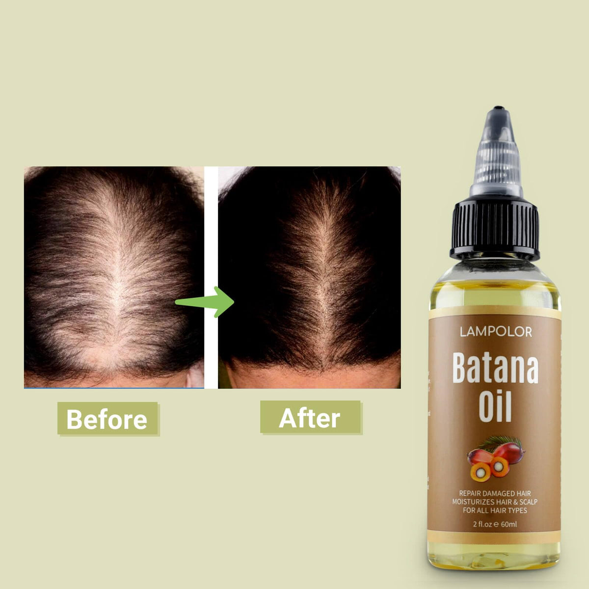 Lampolar Batana Oil 60mL with application on hair