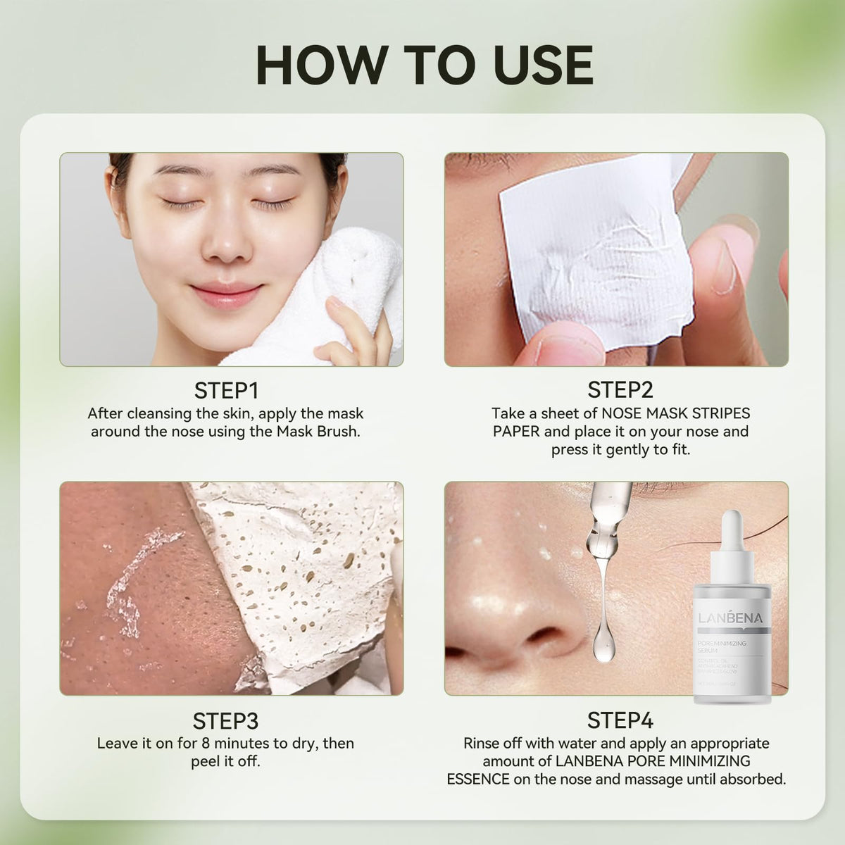 LANBENA Pore Strips showing before and after results