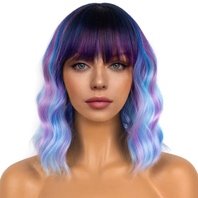 LANCAINI Colourful Short Bob Wig front view with bangs