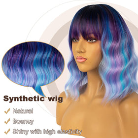 LANCAINI Colourful Short Bob Wig side view showing loose waves
