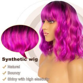 LANCAINI Colourful Short Bob Wig side view showing loose waves