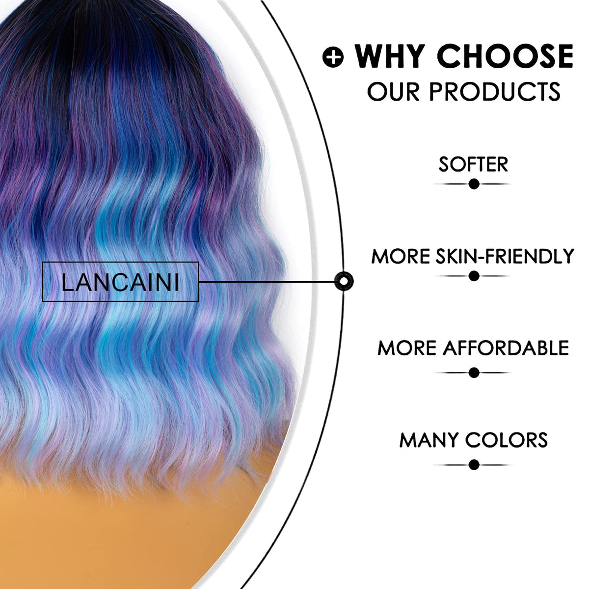 LANCAINI Colourful Short Bob Wig styled with a hair dryer