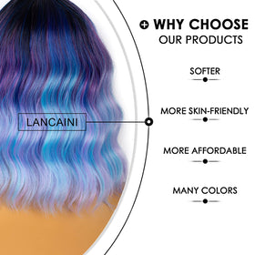 LANCAINI Colourful Short Bob Wig styled with a hair dryer