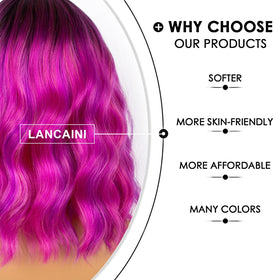 LANCAINI Colourful Short Bob Wig styled with bangs