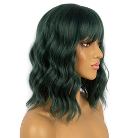 LANCAINI Dark Green Short Bob Wig displayed on a mannequin