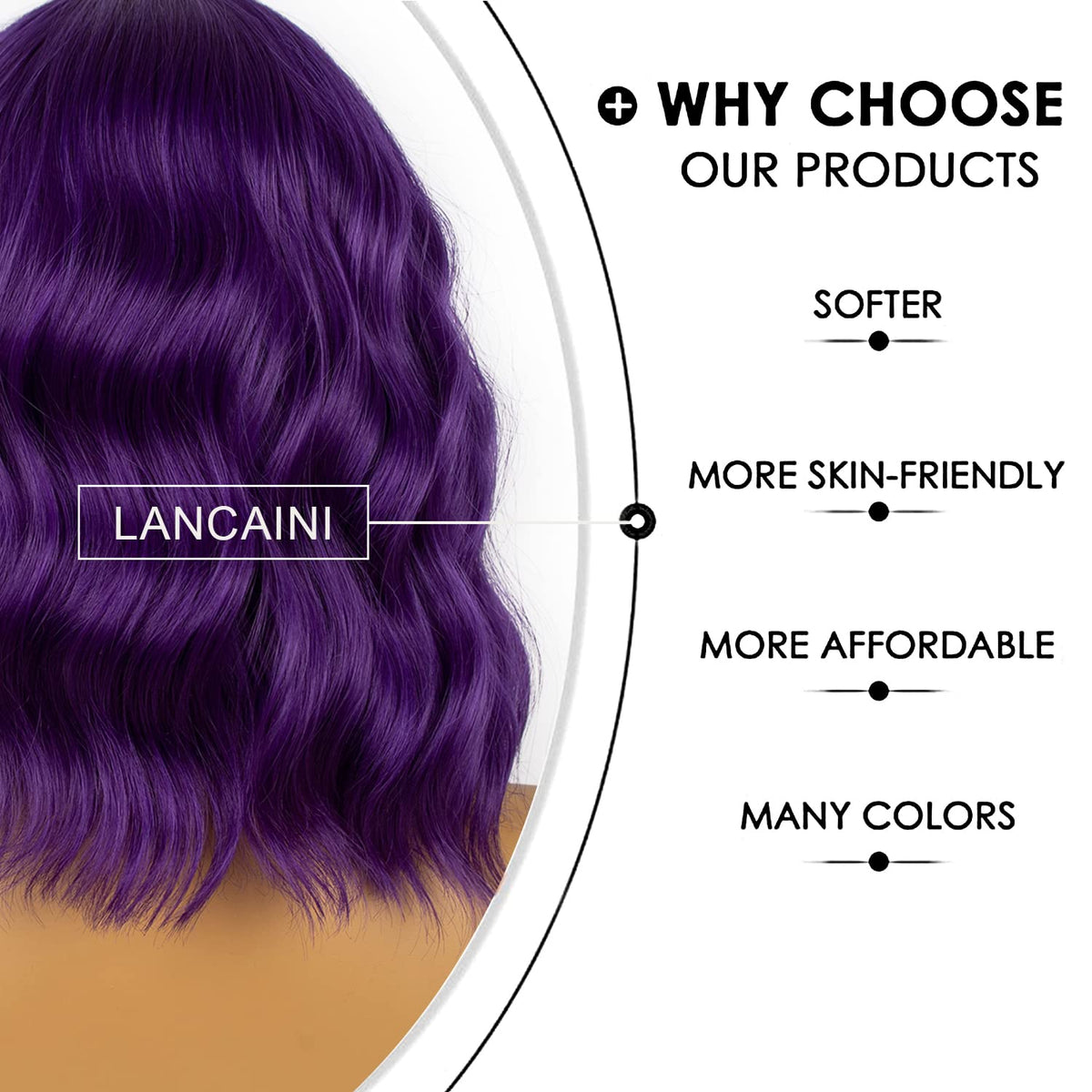 LANCAINI Dark Purple Short Bob Wig on a mannequin
