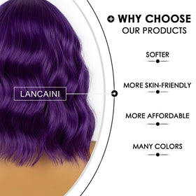 LANCAINI Dark Purple Short Bob Wig on a mannequin