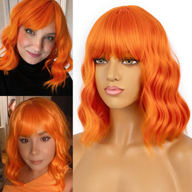 LANCAINI orange wig side view with bangs