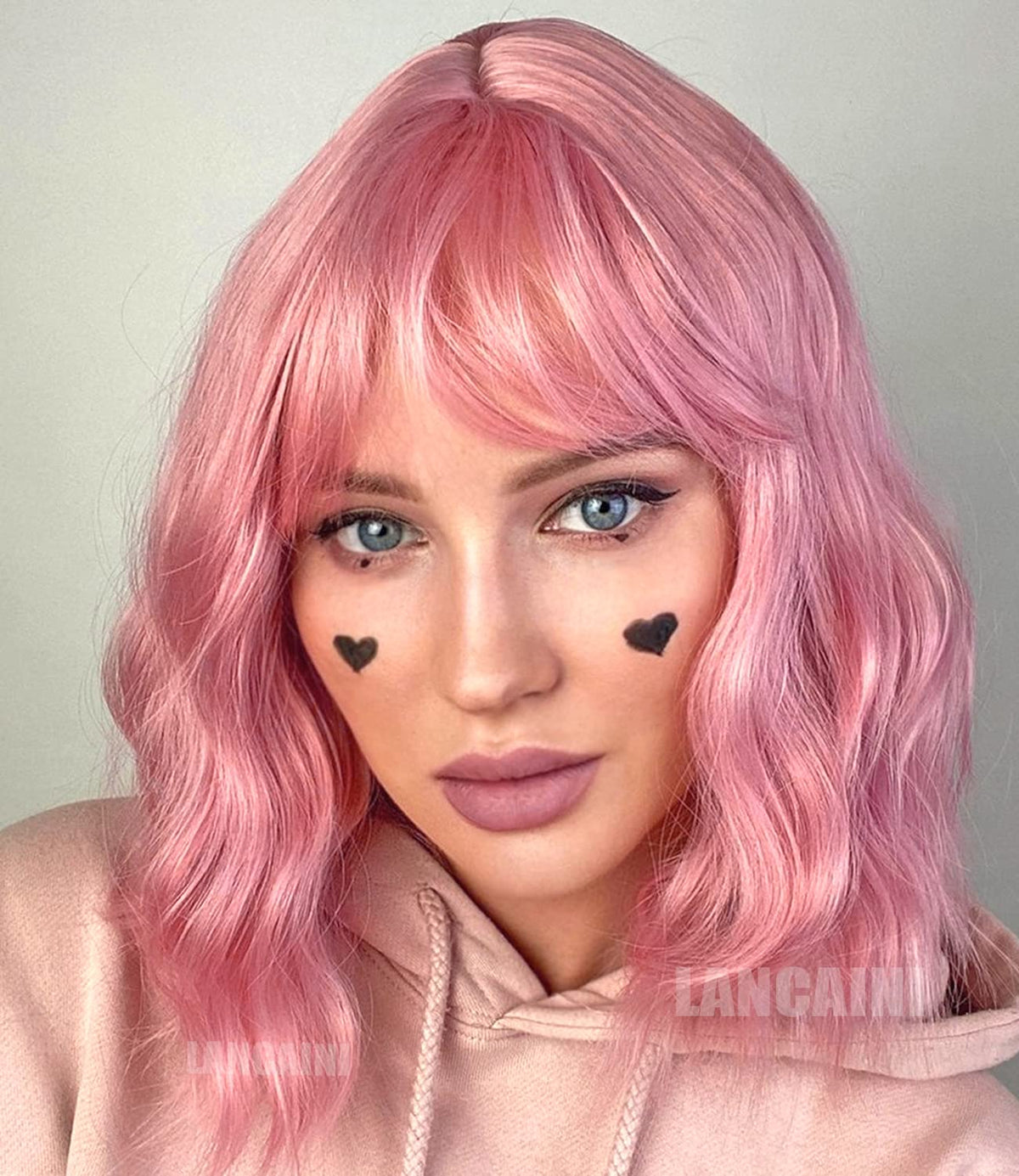 LANCAINI Pastel Bob Wig styled with a hair dryer
