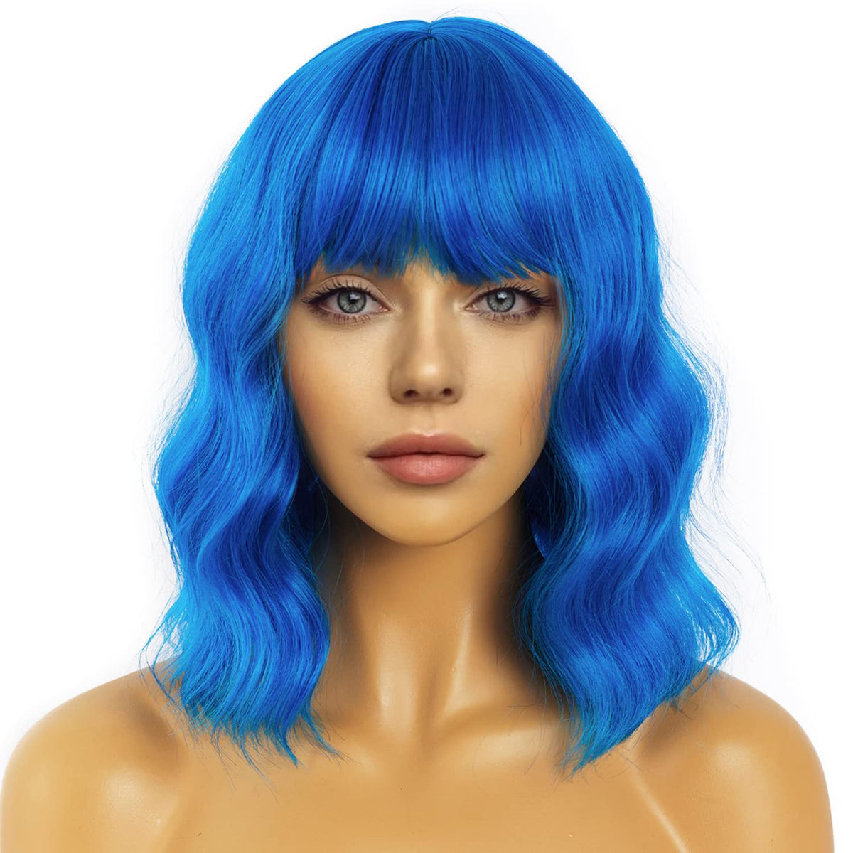 LANCAINI Short Bob Wavy Wig in Blue, front view