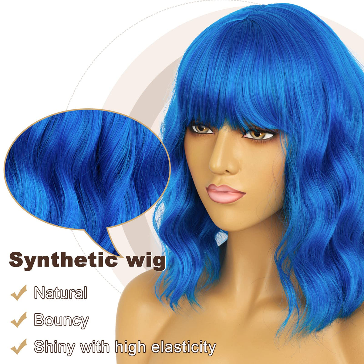 LANCAINI Short Bob Wavy Wig showing loose curls and bangs