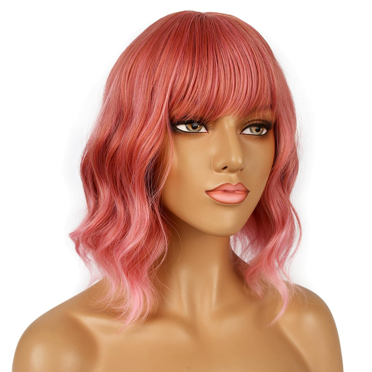 LANCAINI Short Bob Wig Dark Pastel Pink back view