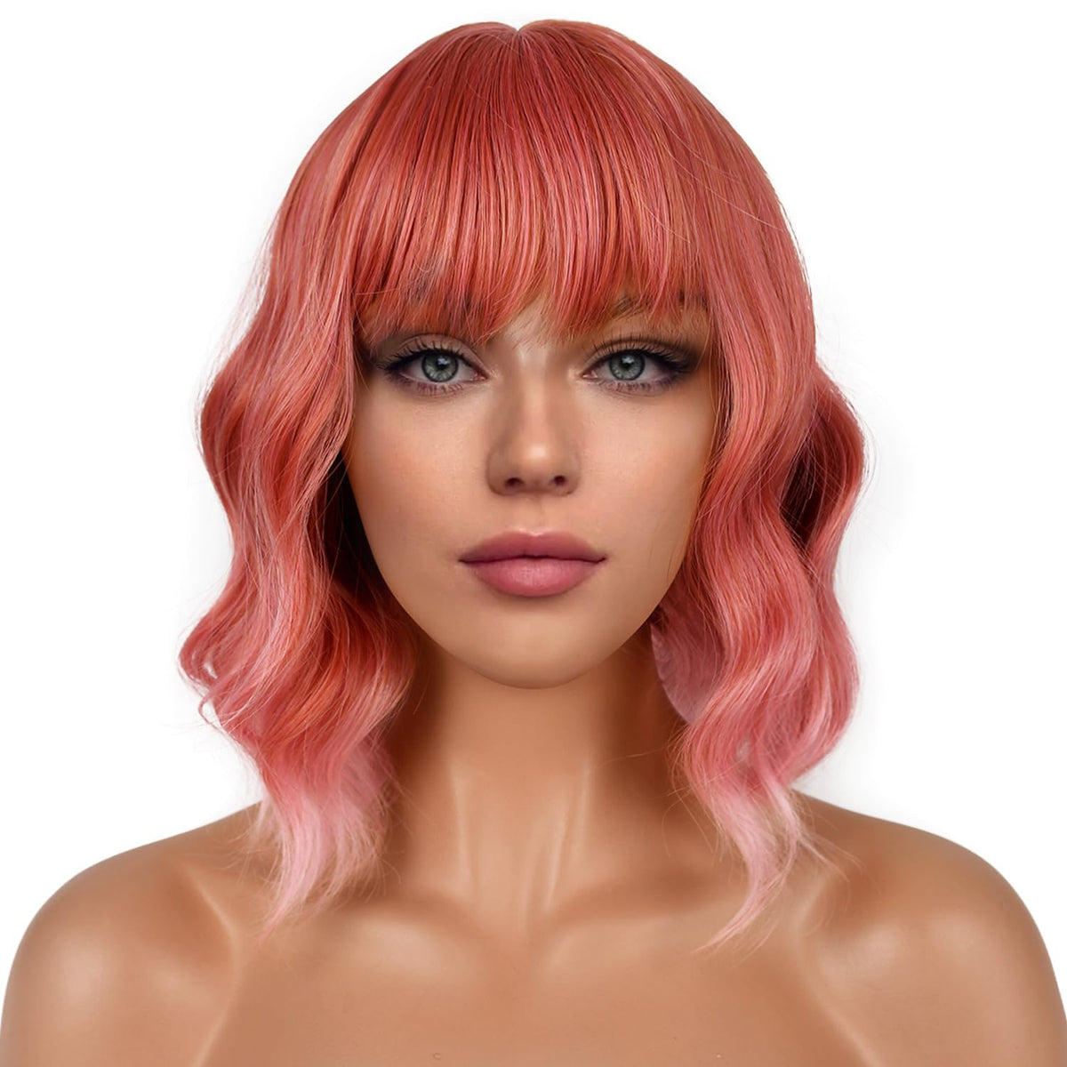 LANCAINI Short Bob Wig Dark Pastel Pink front view